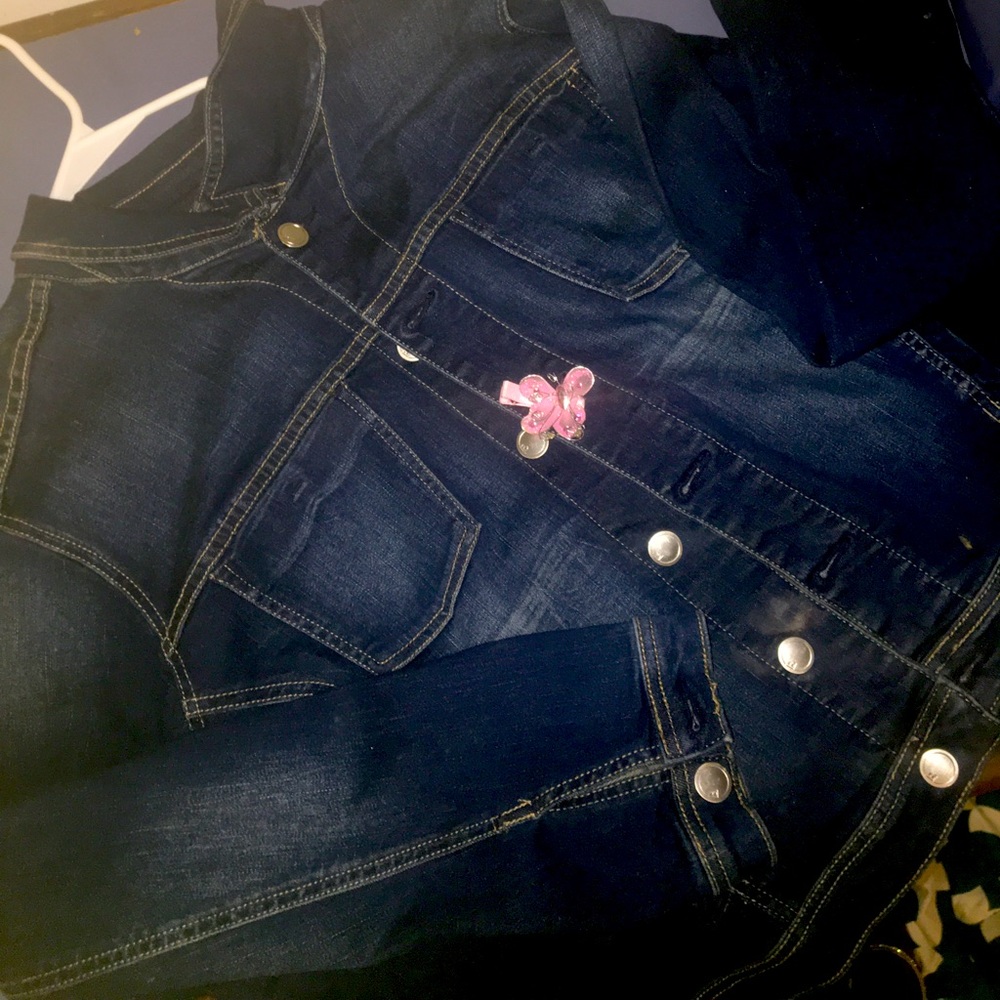 Dark Denim Wash Jean Jacket W/ added butterfly accessory
